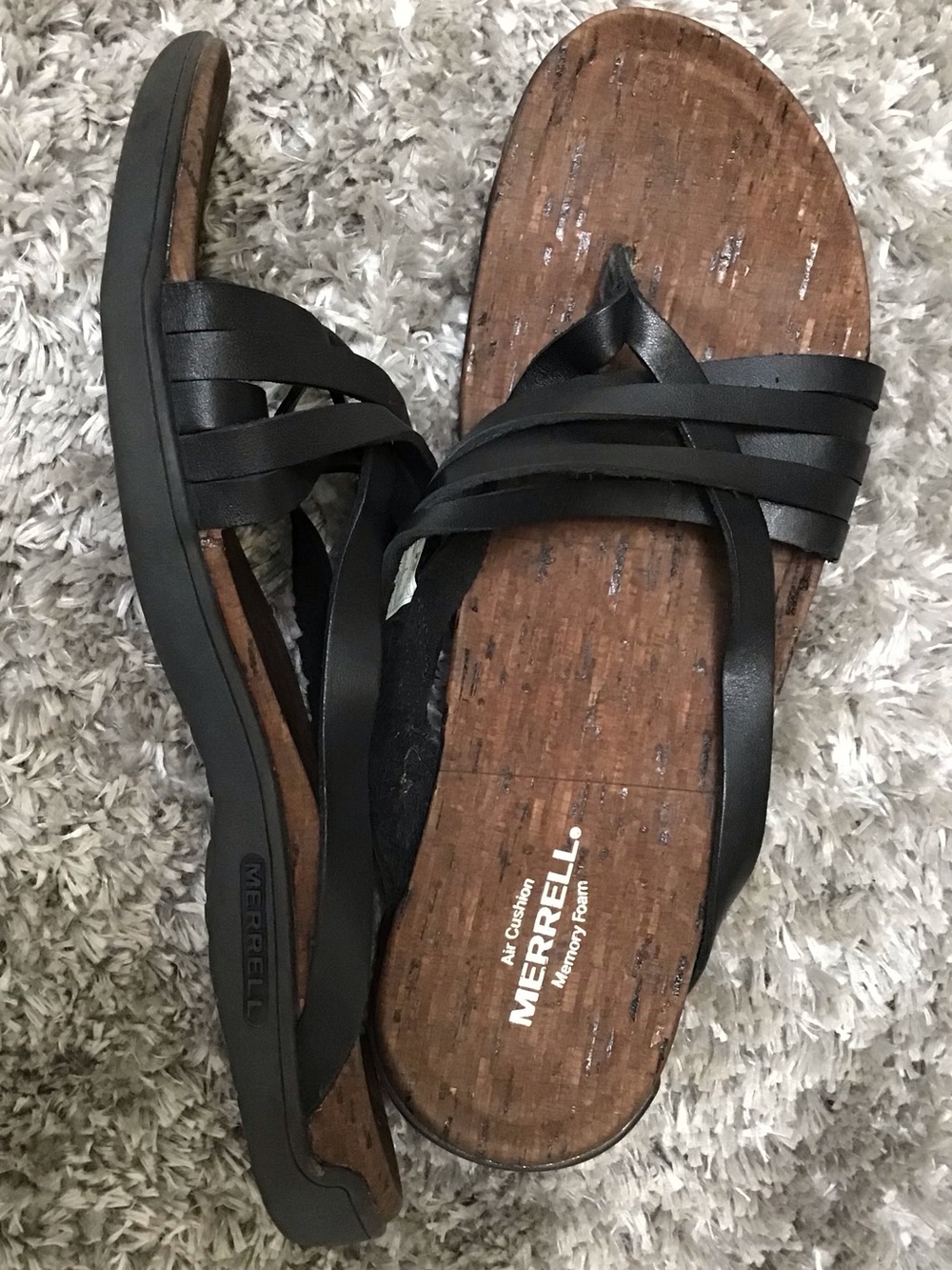 Merrell Women's Black Leather Strappy Slide Sandals
